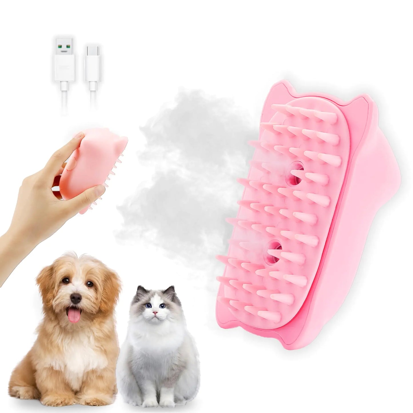 Cat Steam Brush 3 in 1 Cat Steamy Brush for Shedding Grooming Brush With Steam Rechargeable Silicone Pet Brush for Cat Dog Shedding Massage and Clean Comb -Pink