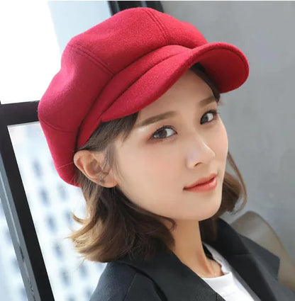 Octagon Black Wool Beret for Women (One Piece)