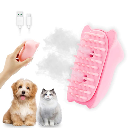 Cat Steam Brush 3 in 1 Cat Steamy Brush for Shedding Grooming Brush With Steam Rechargeable Silicone Pet Brush for Cat Dog Shedding Massage and Clean Comb -Pink