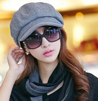 Octagon Black Wool Beret for Women (One Piece)