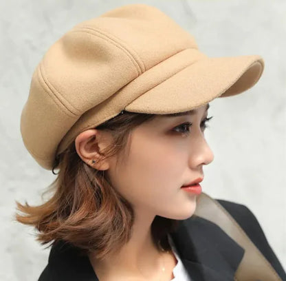 Octagon Black Wool Beret for Women (One Piece)